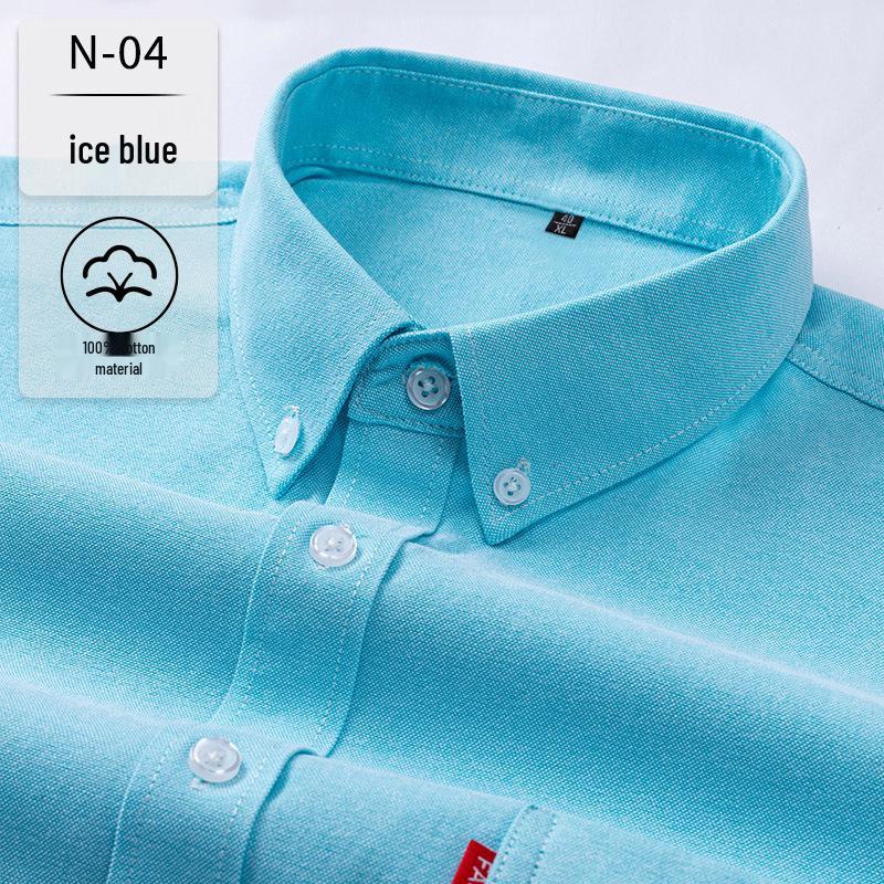 

New Men s Iron-Free Pure Cotton Long Sleeve Oxford Shirt - Breathable, Business Casual Solid Color 44