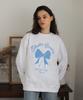 BONIEE [Fleece Lined] Ribbon Graphic Oversized Sweatshirt White