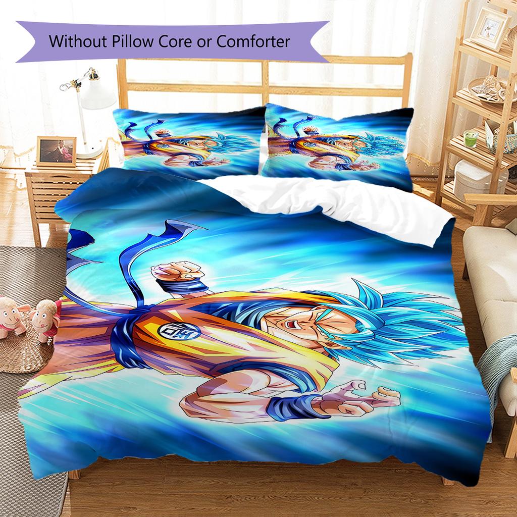 Dragon Ball Super Pattern Bedding,Quilt Set Quilt Cover Pillowcase Home Birthday Gift (1 * Duvet Cover + 2 * Pillowcase, Without Core)