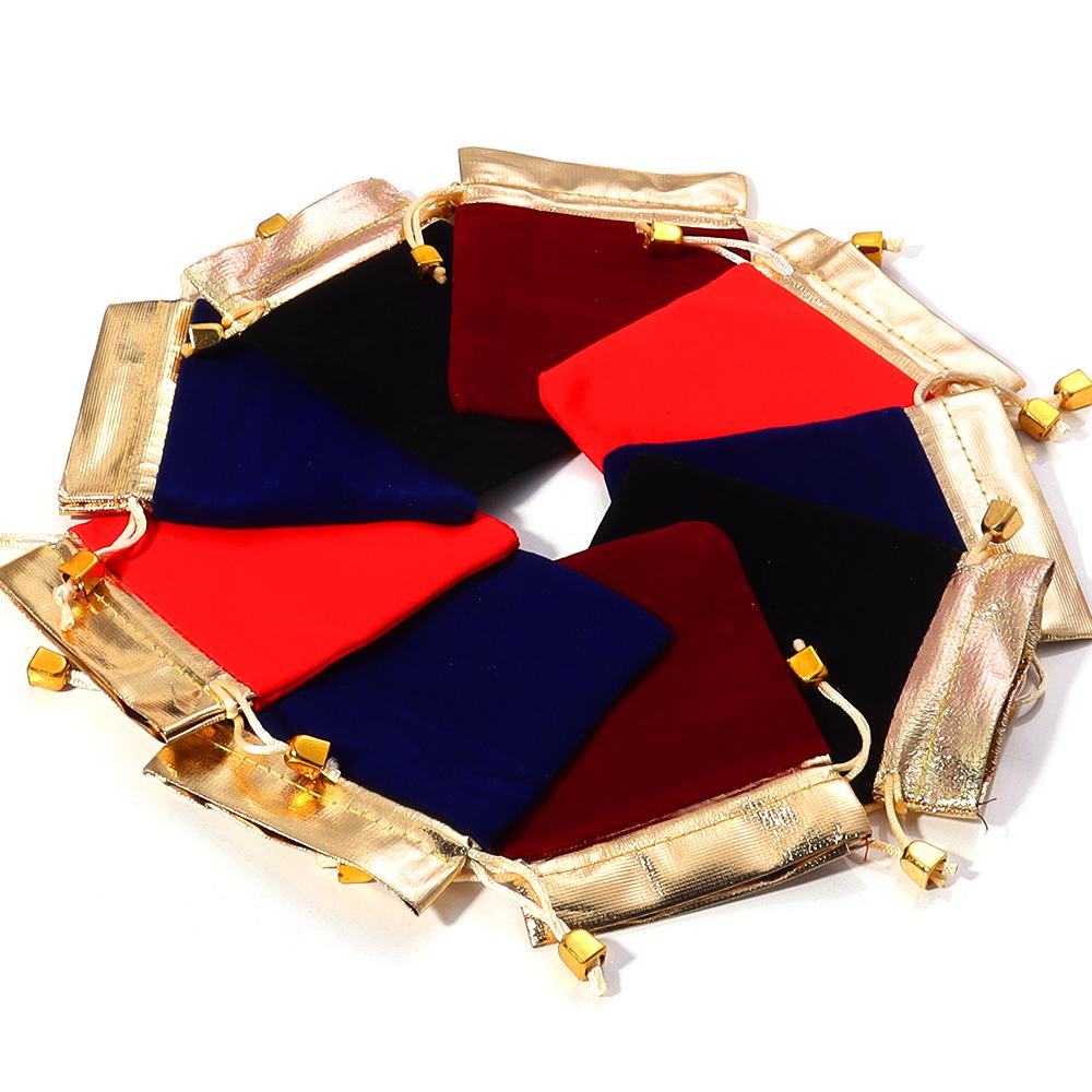 5-10pcs/lot Velvet Drawstring Jewelry Bags Gold Color Trim Bracelet Necklace Storage Pouch DIY Christmas Party Gifts Packing Bag