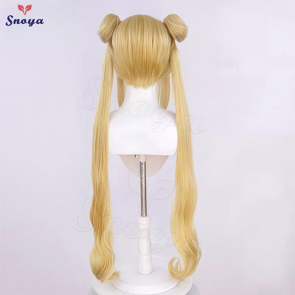 Snoya Sailor Moon Perücke Tsukino Usagi Cosplay Goldgelb Prinzessin Serenity Langes Lockiges Synthetikhaar Perücke für Halloween Cosplay