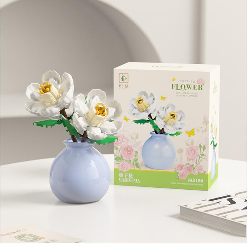 Building block pot plant bouquet of flowers, roses, lily building blocks, toys with flower pots, cute living room ornaments gift