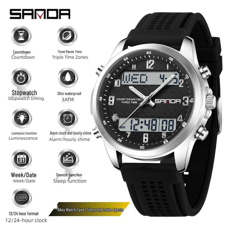 SAND Men's Multifunction Outdoor Sports Watch - 50M Waterproof, Luminous, with Snooze and Countdown Timer