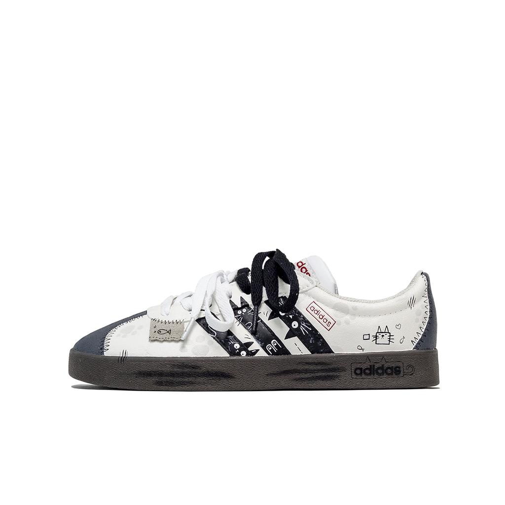 adidas VL COURT 2.0 Textură Plasă, Jucăușe Rezistente la Alunecare Rezistente la Abraziune Pantofi Skateboard Joasă Unisex Negru Alb HQ1802(Echipa800-)