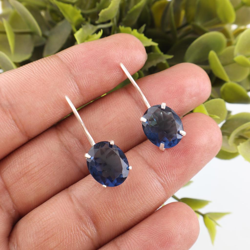 London Blue Topaz 925 Solid Sterling Silver Earrings, Handmade Gemstone Earrings Jewelry, Gifts For Wife Brand New Earrings
