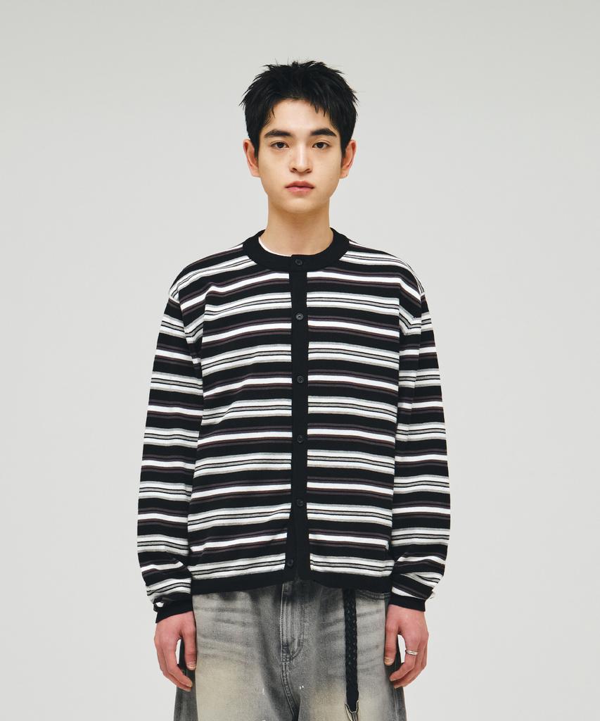 ECORR Washable Cotton Striped Crop Cardigan_Black