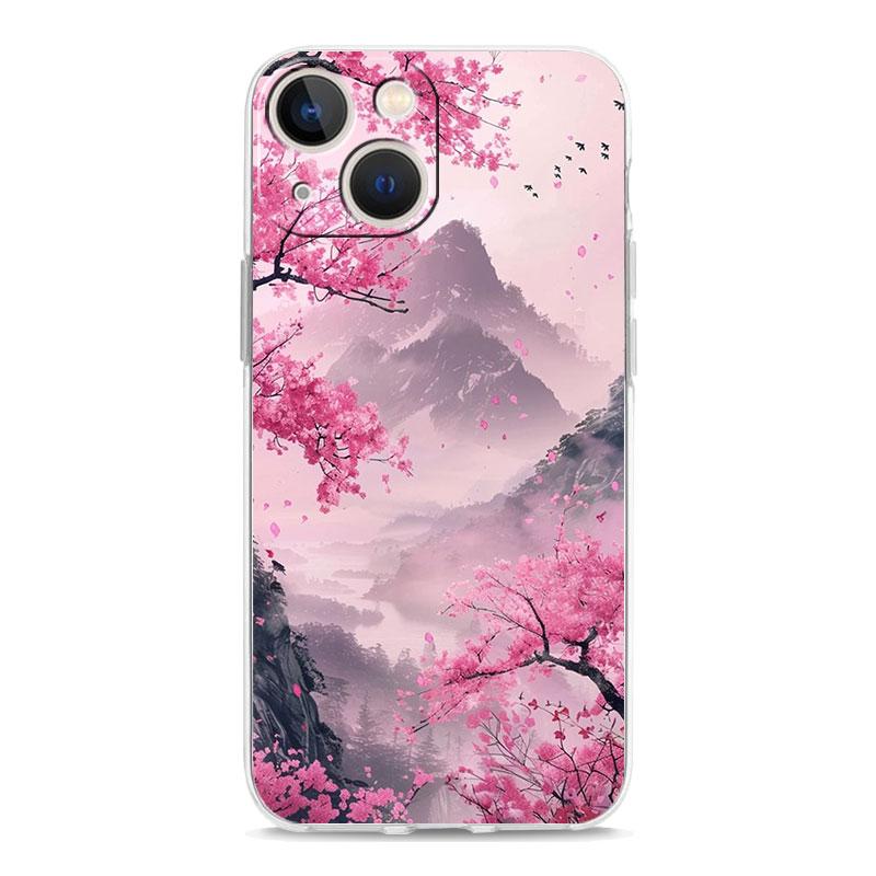 

Прозрачный чехол-бампер для iPhone 17 16 15 14 13 12 11 Pro Max Plus 17 AIR Ударопрочный Мягкий ТПУ Корпус Розовый Закат Горы for iPhone 17