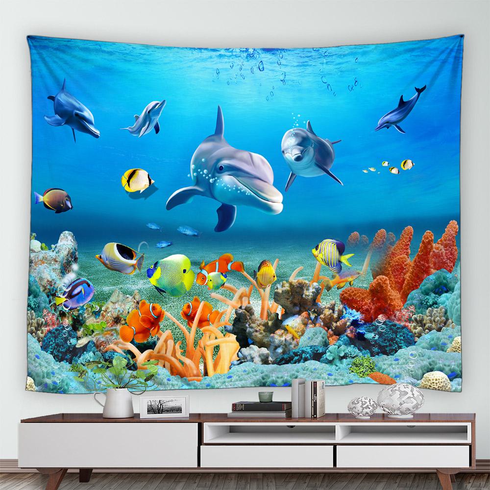 Tropical Marine Life Underwater Landscape Pattern Tapestry Home Bedroom Living Room Wall Decor Background Cloth Tapestry
