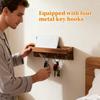 Rustic Wooden Key Holder with 4 Hooks Storage Tray Easy Install Wall-Mounted Organizer for Keys Mail and More for Bedroom Office