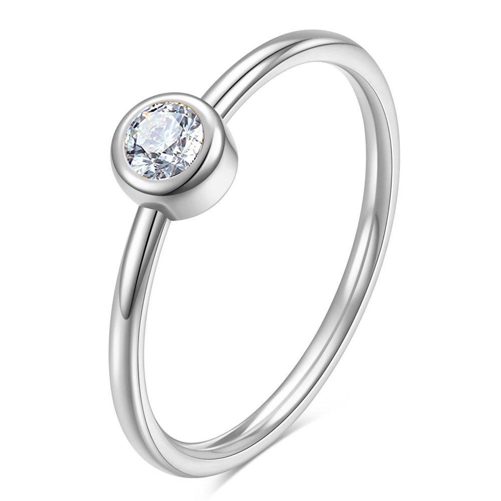 18K Gold Inlaid Zircon Diamond Stainless Steel Couple Ring - Women s 2MM Fashion Band Size 9