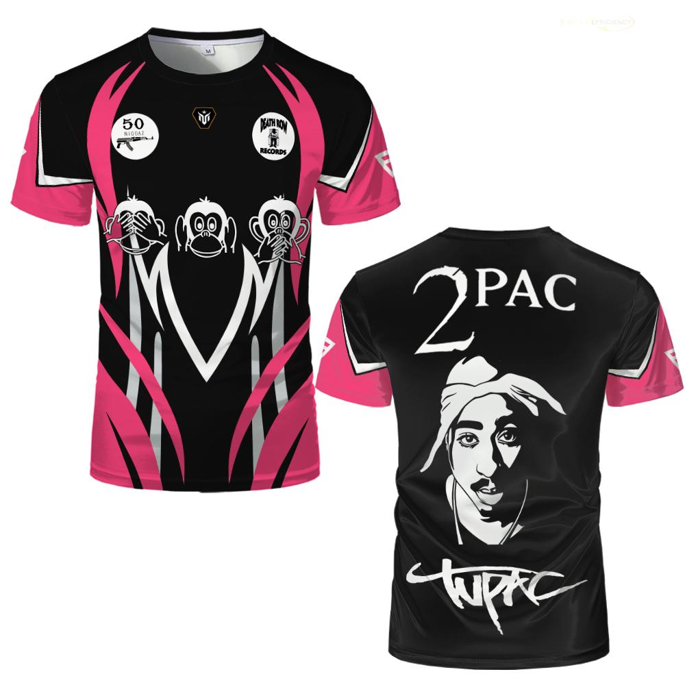 Maglia Stampata Tupac Street Hip-hop Rapper alla Moda T-shirt a Maniche Corte Uomo e Donna Sport all'Aperto Traspirante Uniforme da Calcio