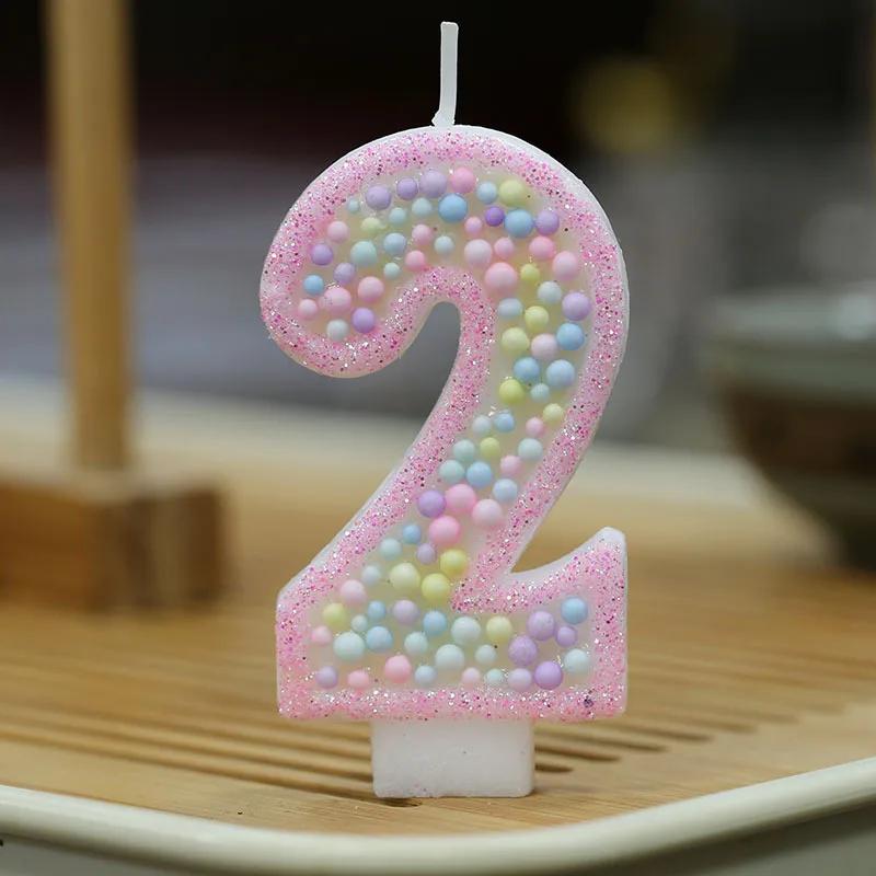 Children's Birthday Candle 1 Year Pink Pearl Number 0 1 2 3 4 5 6 7 8 9 Candles Flameless Birthday Candles for Celebratory Cakes