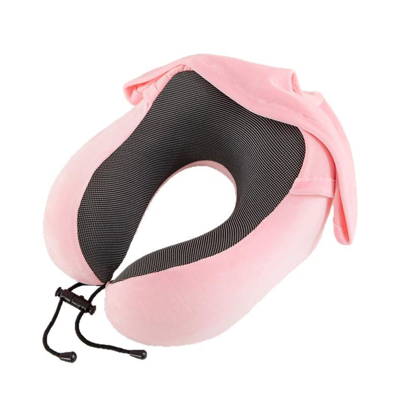 Memory Foam U-Shaped Neck Pillow with Hood - Portable Travel Pillow for Airplane and Outdoor Use