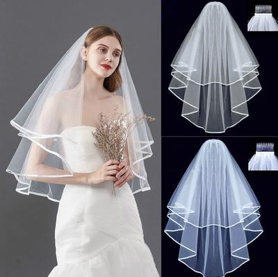Simple Short Tulle Wedding Veil Two Layers with Bridal Comb White Ivory Bridal Hair Comb Headdress Wedding Accessories