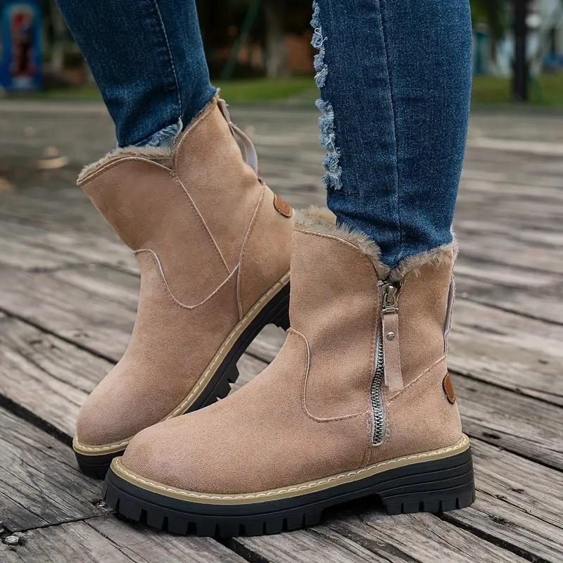 Women's Plus Size Non Slip Chunky Sole Mid Calf Martin Boots New Winter Faux Fur Lined Warmth-Enhanced Cotton Boots