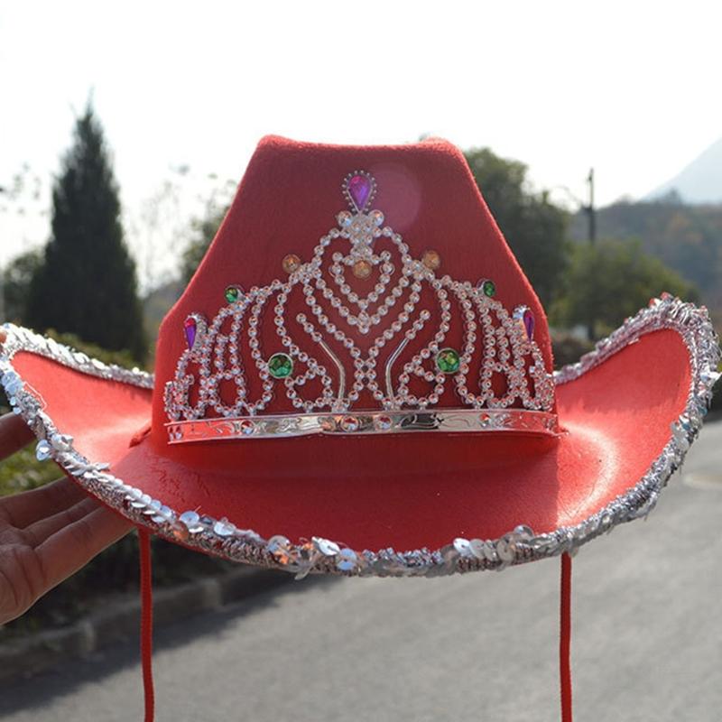 Vintage Prom Party Sequin Crown Cowboy Hat Christmas Hat Big Brim Hat Jazz Top Hat Costumes for Fancy Dress Parties