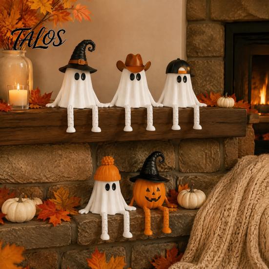 Handmade Vivid Character Statues 3D Printed Halloween Decoration, Cute Ghost Pumpkin Figurine with Holiday Party Atmosphere Ornaments Movable