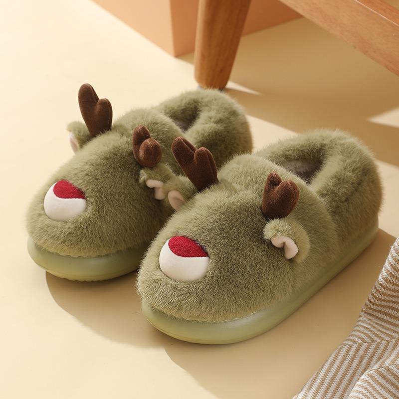 Elk Cotton Shoes Autumn and Winter Home Indoor Non-slip Warm Cartoon Children's Parent-child Cotton Shoes Christmas Couple Bag and Cotton Shoes