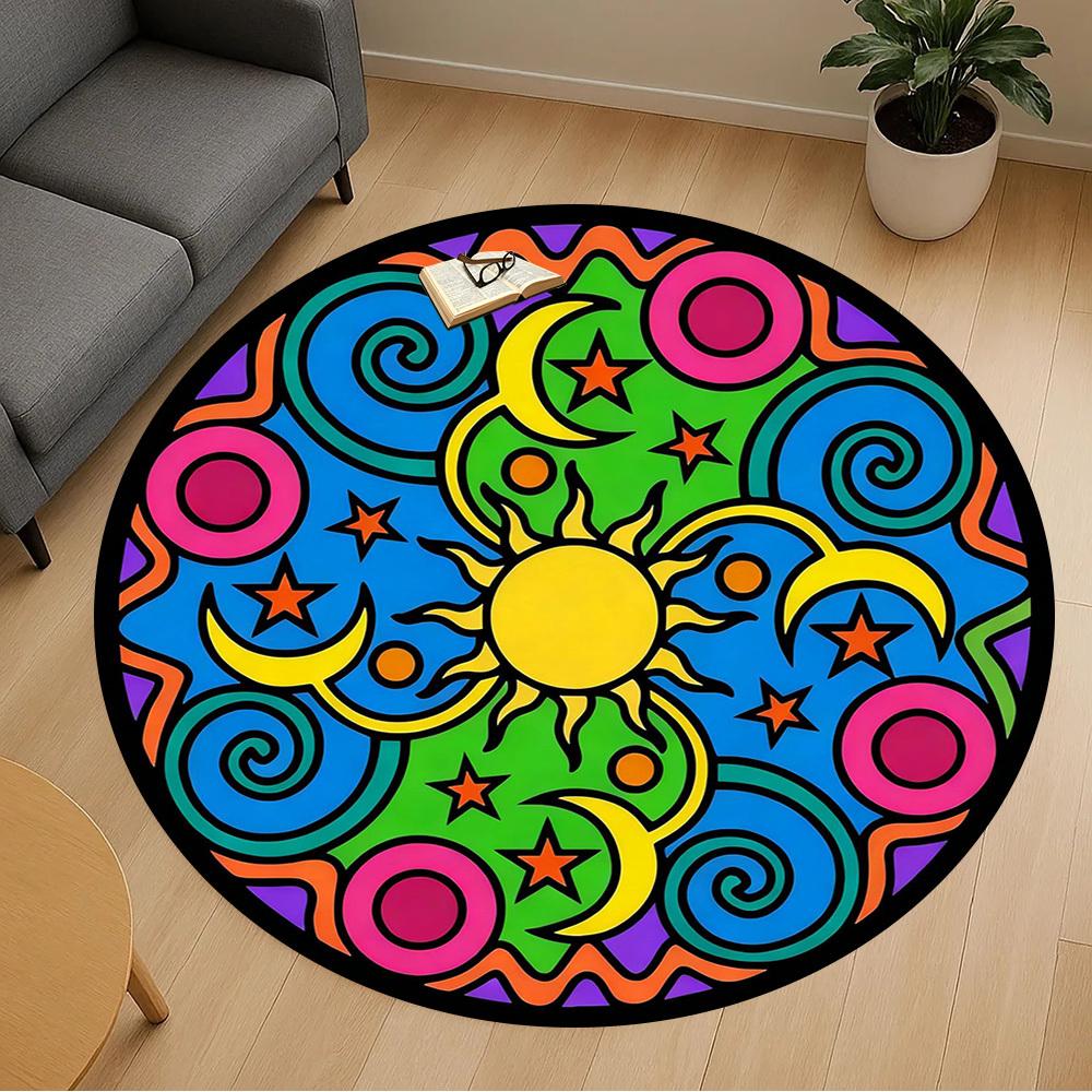 1pc Sun Moon Round Chair mat office Area Rug - Non-Slip, Floor Mat for Office, Bedroom, Ideal home decor gift p0105029