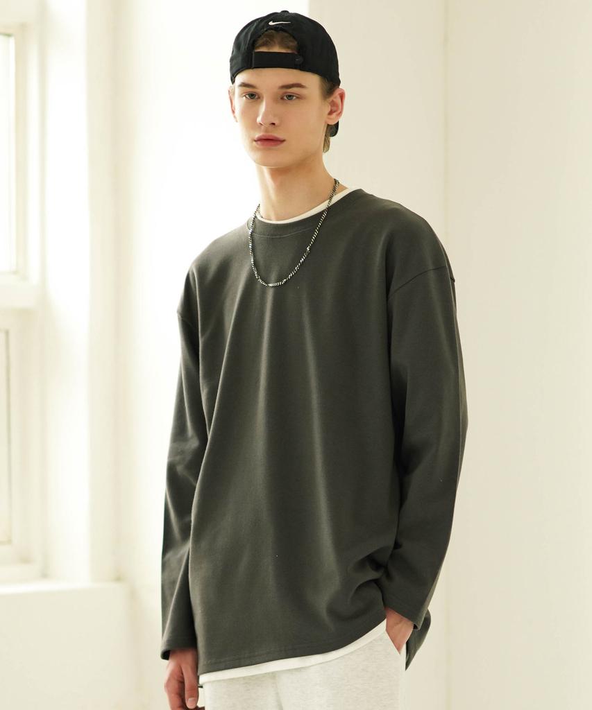 FP142 Double Cotton Plain Long Sleeve Tee Charcoal Jhlt1273