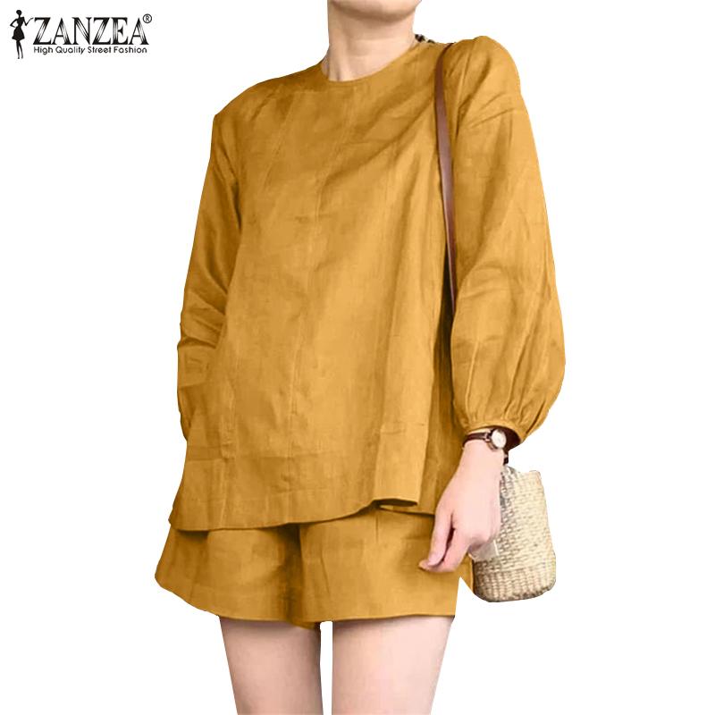 ZANZEA Damen-Bluse und Shorts, lässiges Sommer-Zweiteiler-Set