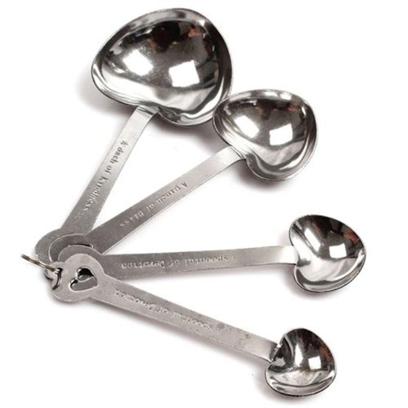 2025 One Set of Four Blue Box Measuring Spoon Stainless Steel Heart-shaped Measuring Spoon Love Heart Measuring Spoon Gift Set
