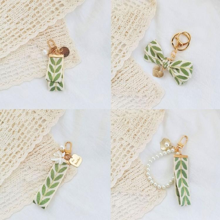 Alloy Keys Chain Pendant Leaf Striped Pearl Shells Accessories Bag Decoration
