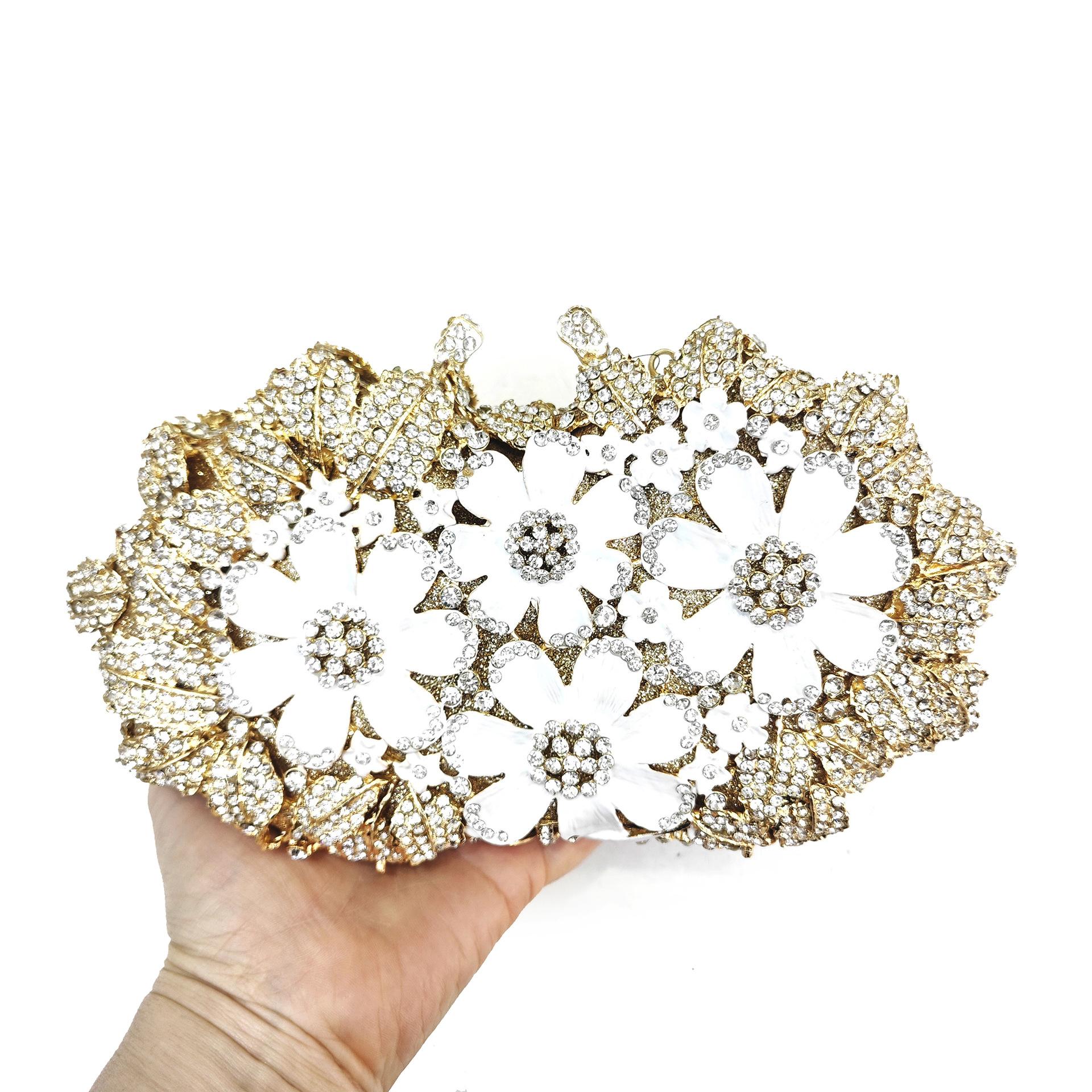 

WHTUOHENG Blue Floral Evening Bags Yellow/White Diamond Handbags Crystal Purses Stones Day Clutches Metal Ladies Clutch Handbag 22cmX12cmX6cm