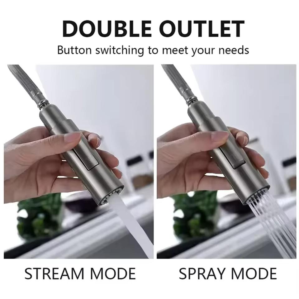 Chrome-plated/brushed pull-out kitchen faucet, 360° rotating kitchen mixing faucet, suitable for sinks, hot and cold water.
