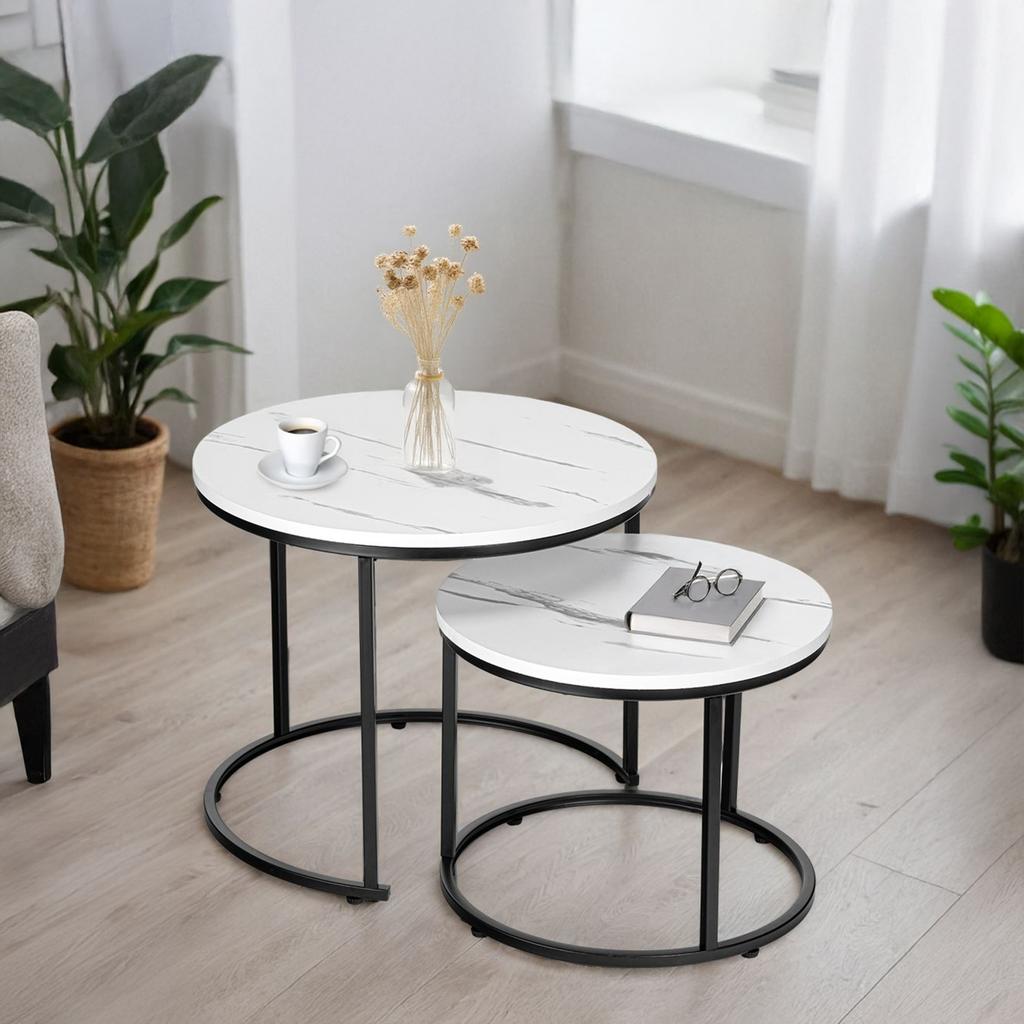 Zestaw Dwóch Stolików Loft Galen Small Biały Marmur