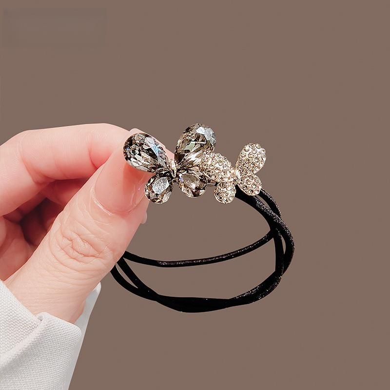 Exquisite Forest Style Butterfly Crystal Hair Ties - Durable Rubber Bands for Women