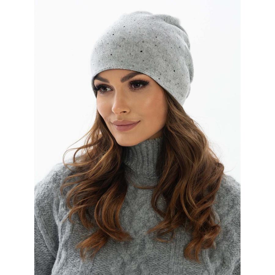 Szara Czapka Beanie Damska Z Dzianiny - Peterson
