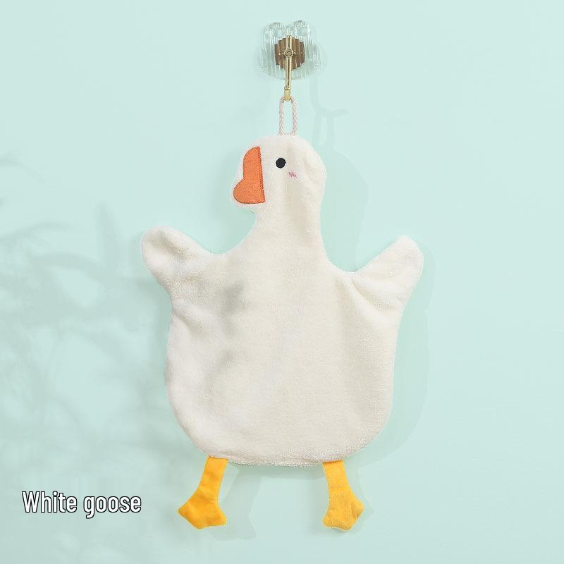 Süßes Gänse-Korallenfleece zum Aufhängen Handtuch - Cartoon Absorbierendes Küchentuch