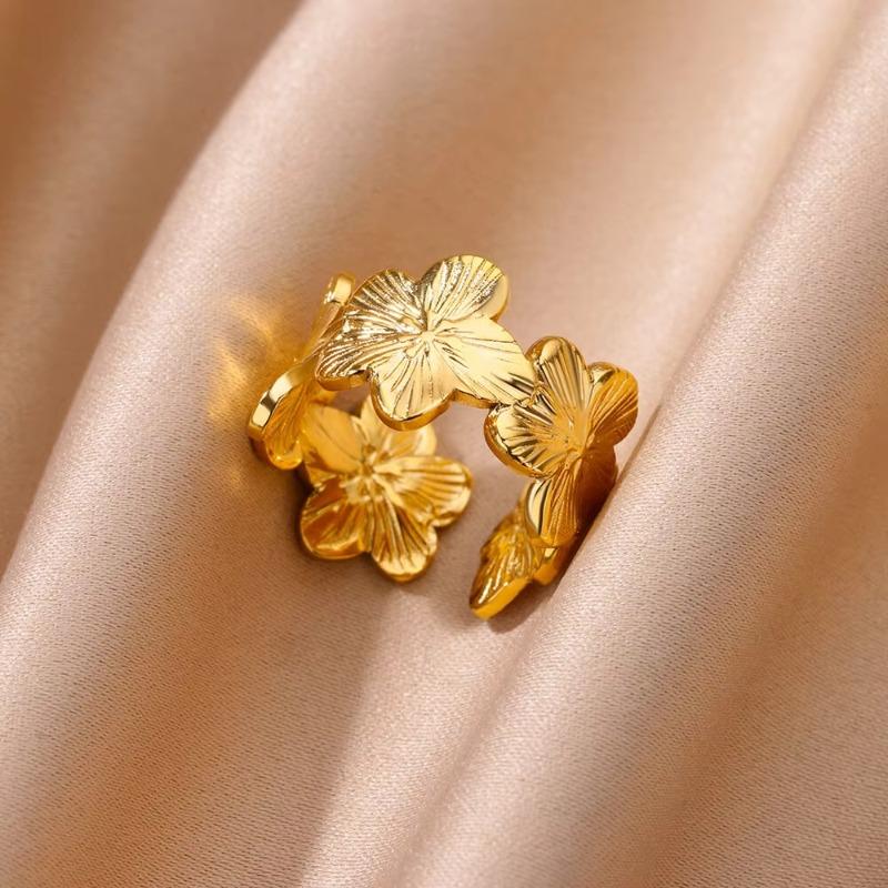 Wind Hollow Flower Sun Titanium Steel K Gold Ring Women's Hip Hop Niche Open Index Finger Ring New