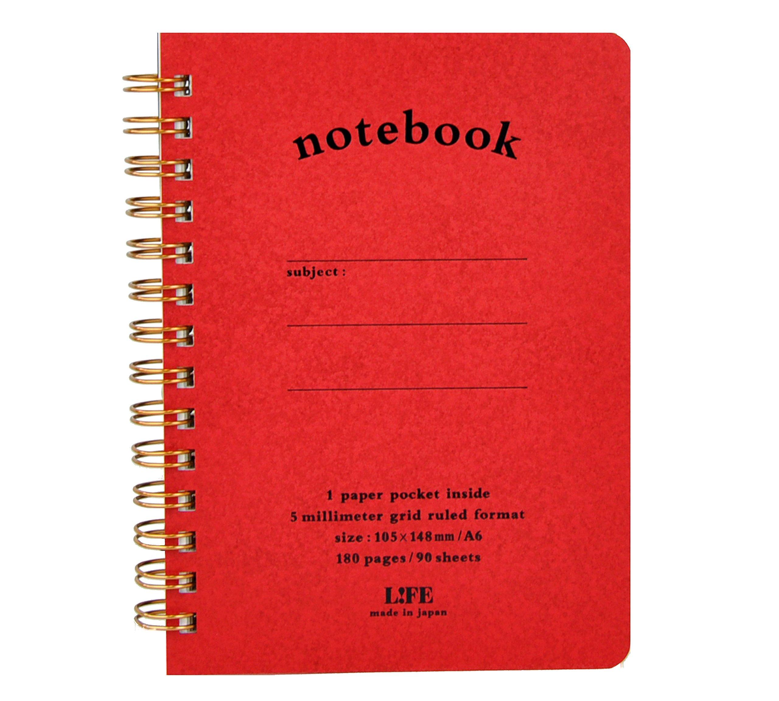 Life Pocket 5mm A6 N196C Notebook, grid, size, Red,