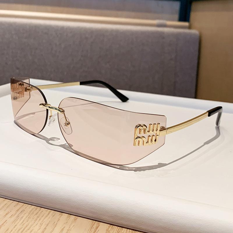New Mujia narrow frame brown fashion frameless curved sunglasses women's celebrity style sunglasses