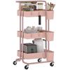 Serving Trolley, 3-Tier, 4 Hooks, 3 Removable Hanging Boxes, 42 x 38 x 86.5 cm, Pink