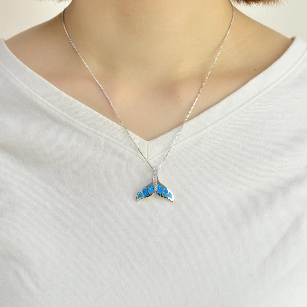 [Breezy Island] Hawaiian Jewelry Pendant Top - Whale Tail - A lucky charm with the beautiful sparkle of opal that brings good fortune.