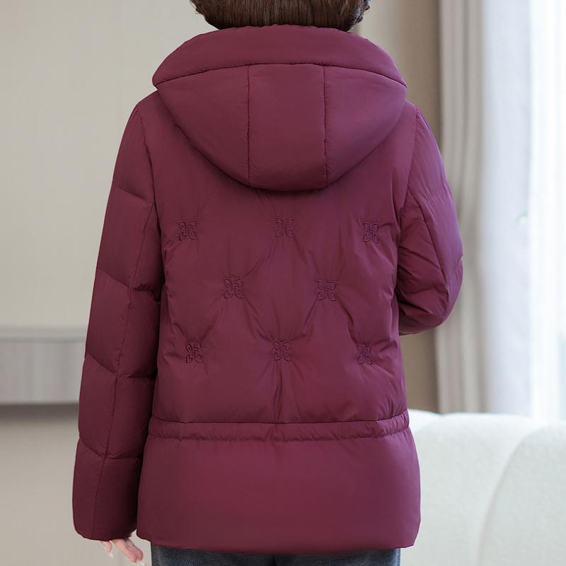 Jachetă Puf Scurtă pentru Femei de Vârstă Mijlocie Mărimi Mari XL-6XL Îmbrăcăminte Exterioară de Iarnă cu Glugă Elegantă Broderie Groasă Caldă Jachete de Puf