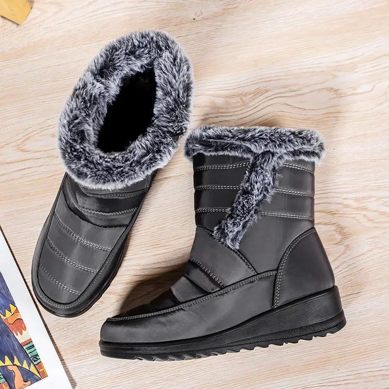Non Slip Waterproof Snow Boots Women Plus Size 44 Faux Fur Platform Winter Boots Woman Warm Plush Ankle Booties Cotton Shoes