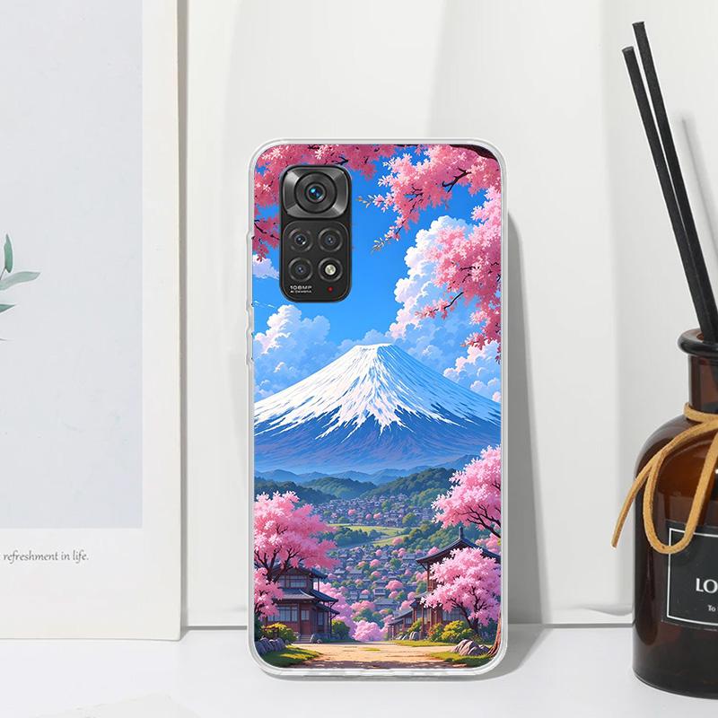 Japanese Cherry Mount Fuji Phone Case For Xiaomi Redmi Note 15 13 14S 14 Pro Plus 12S 11S 10S 12 11E 10 11T Art Fundas Back Cove