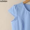 VONDA Sommer Damen Rundhals Kurzarm Einfarbig Gerüscht Lässige Bluse