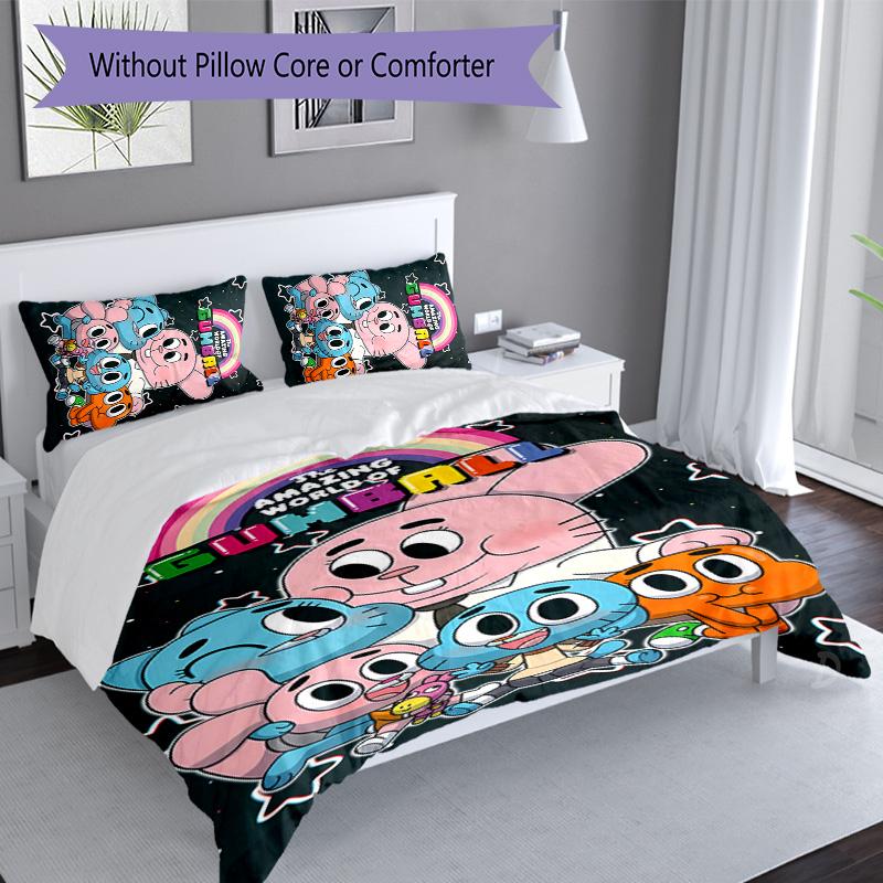 3pcs The Amazing World of Gumball1 pattern bedding set duvet cover set includes duvet cover &pillowcases, perfect all season bedroom decoration & gift