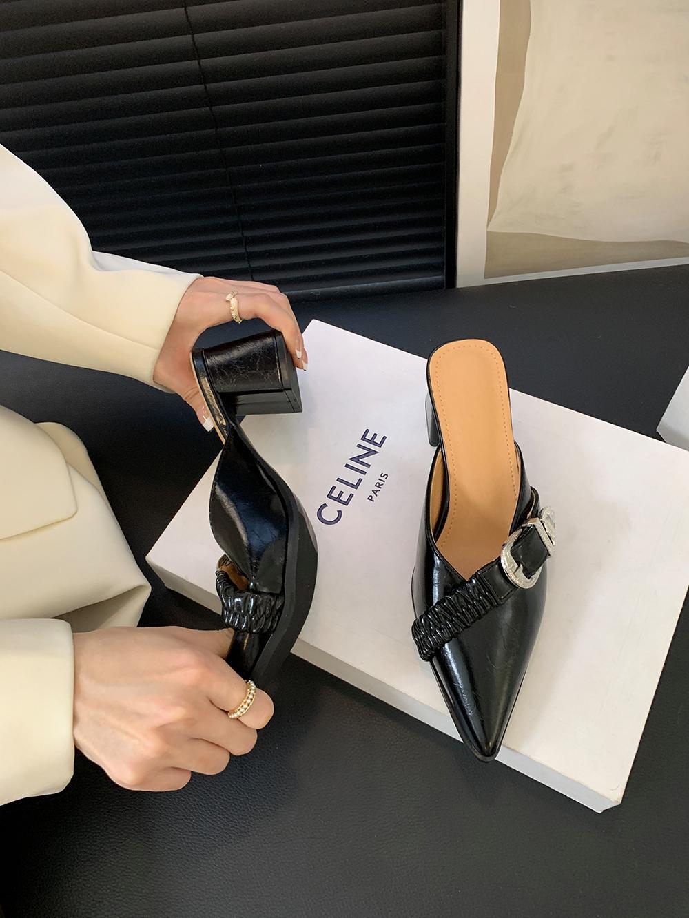 модные туфли с острым носком женские туфли-лодочки туфли на толстом высоком каблуке — фото 8