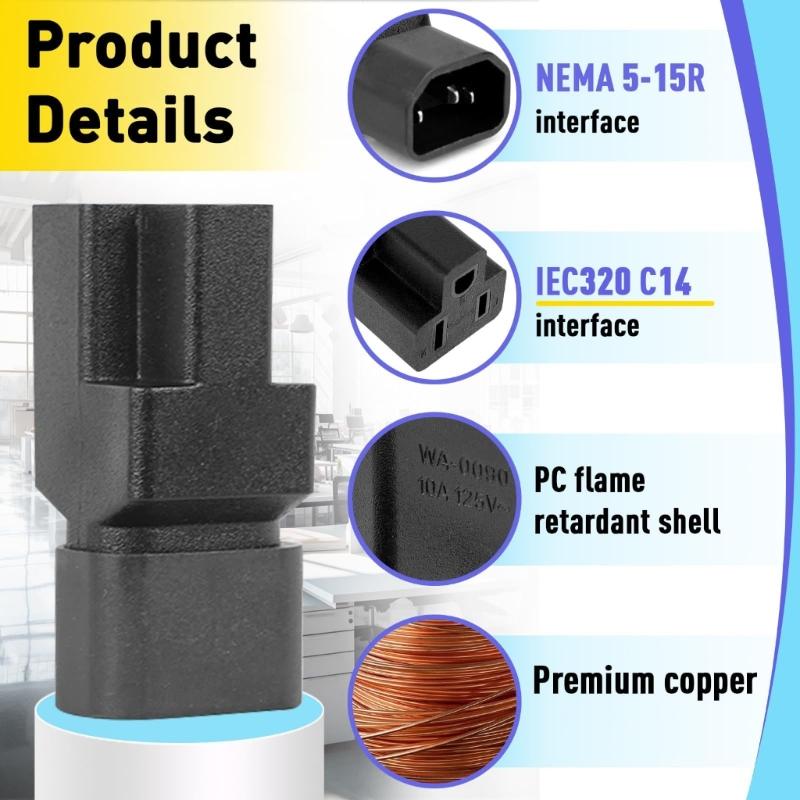 Upgrades IEC320 C14 Male to NEMA 5 15R Female Power Cord Adapters Tool Easy Installation for Data Center Equipment