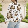 Women Plus Size White Leopard Heart Lock Printed Baseball Collar Long Sleeve Jacket With Pockets