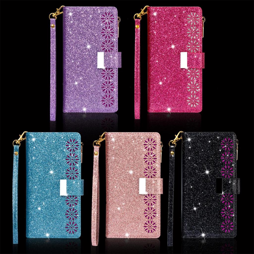 Portafoglio Lussuoso Carino Scintillante Slot Carte Custodia Telefono Per Samsung S26 Ultra S25 Plus S24 S23 A36 A56 Flip Copertura Magnetica Forte