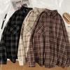 Retro rutig långärmad skjorta för kvinnor - Lös passform, Större storlekar, Koreansk stil Vårjacka