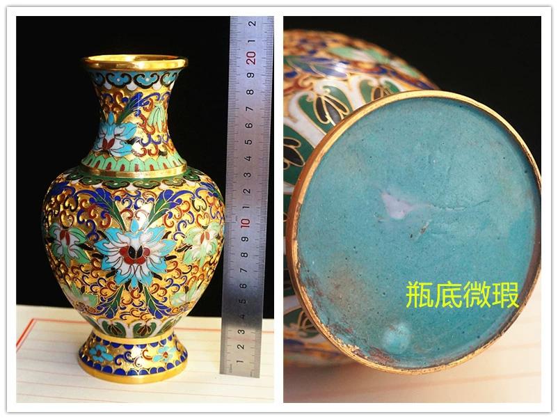 Vintage Cloisonne Vase Traditional Handmade Copper Wire Enamel Craft Golden Base Home Decor