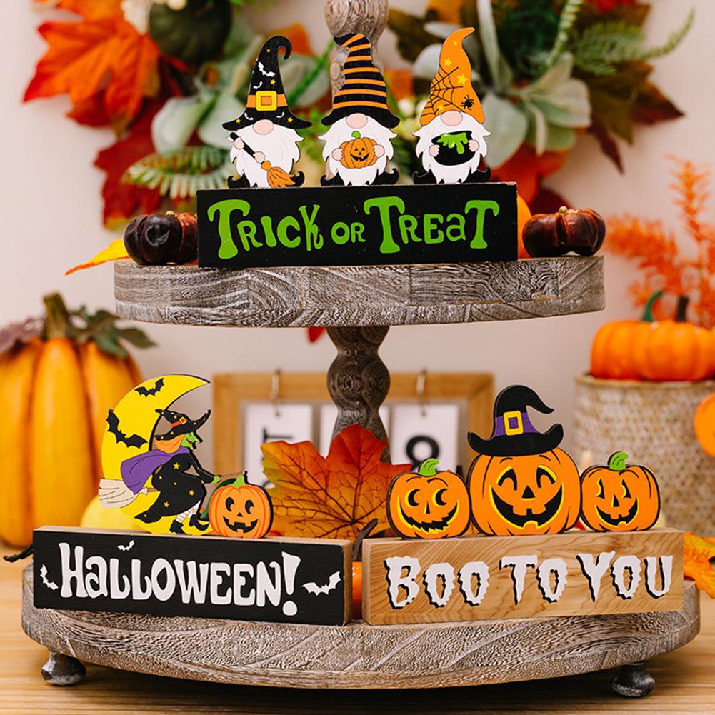 Halloween Table Decor Wooden Centerpiece Signs Happy Halloween Trick Or Treat Boo